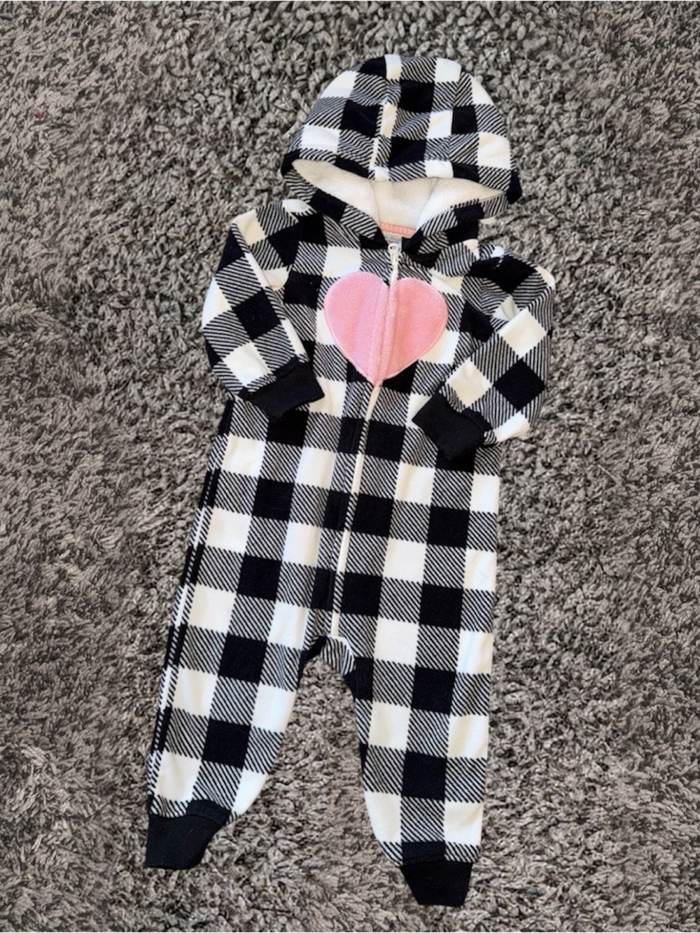 Black and White Buffalo Plaid Hooded Jumpsuit
